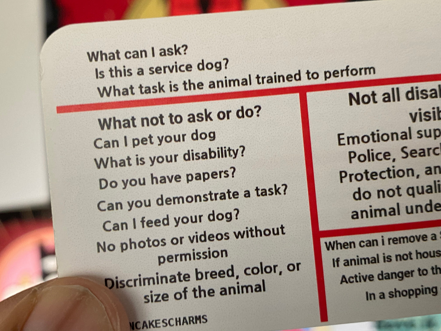 ADA Law Cards For Service Dogs